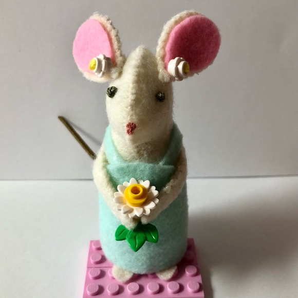 Handmade Other - Lego lover Felt Mouse Art Doll Hand-sewn 4 inches tall Daisy aqua dress maniac